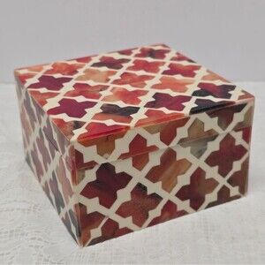 Pottery Barn Moroccan Bone Imitation Jewelry Trinket Box Cottagecore Boho Decor